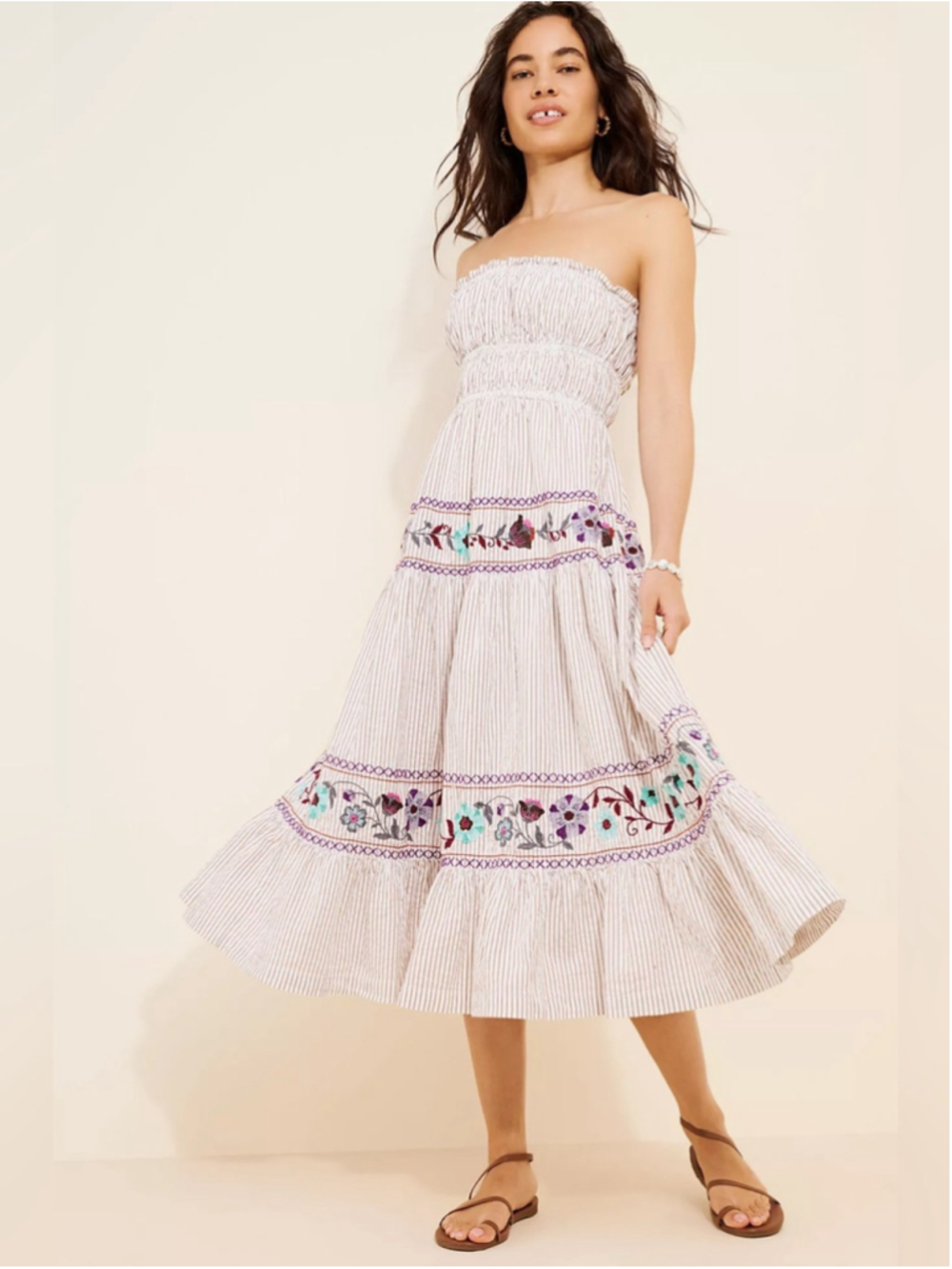 FREE PEOPLE EMBROIDERED STRIPED KALANI COTTON DRESS
